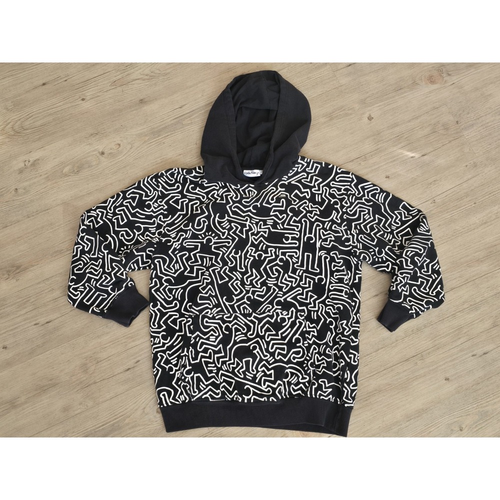 Keith Haring Youth XL Black‎ & White All Over Print Hoodie Rare Find!